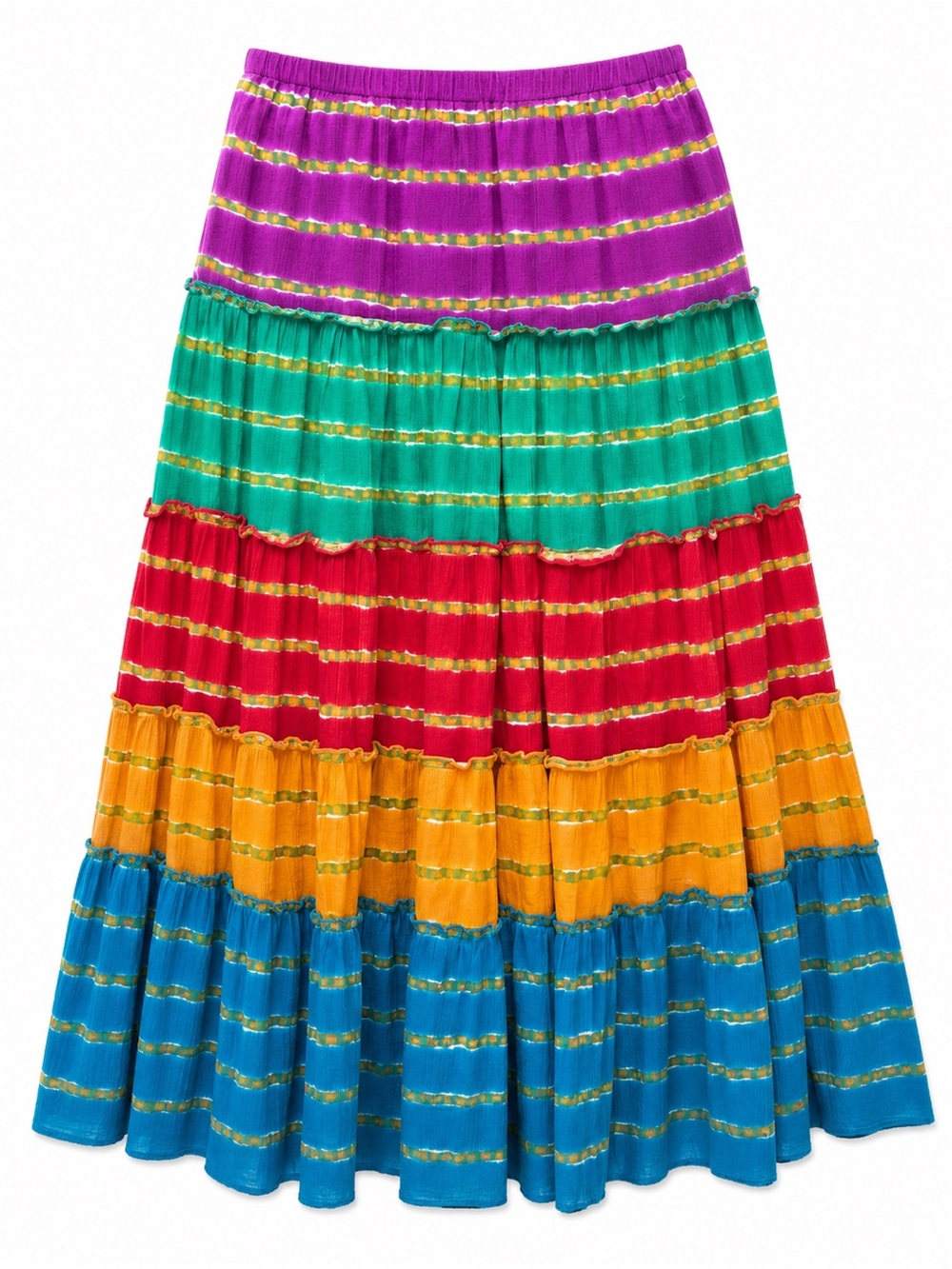 Lauren Ralph Lauren Petite‎ Rainbow Tiered Maxi Skirt Boho Peasant Small Petite